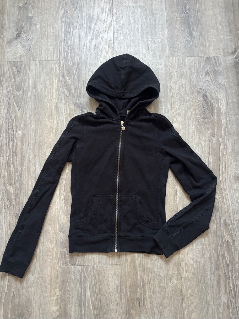 Twisted Gear Black Hoodie with White rhinestone heart on back